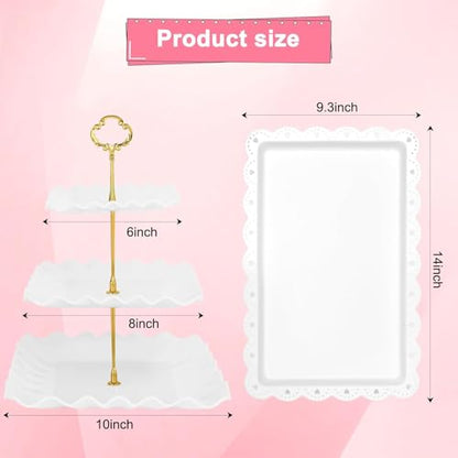 5 Pcs Dessert Table Display Set - 2 Pcs 3-Tier Dessert Display Stands & 3 Pcs Serving Tray - Dessert Trays Dessert Stands Treat Table Displays Set for Tea Parties,Birthdays & Baby Showers - color: White