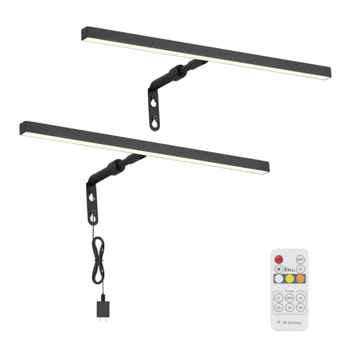 2 Pack Picture Lights for Paintings Plug in, 16" 4W Adjustable LED Picture Light Art Light with Timer, Remote Control Gallery Wall Light for Picture Display Frame Dartboard Art Work (Black) - color: Black, size: 15.7inch,2 pack