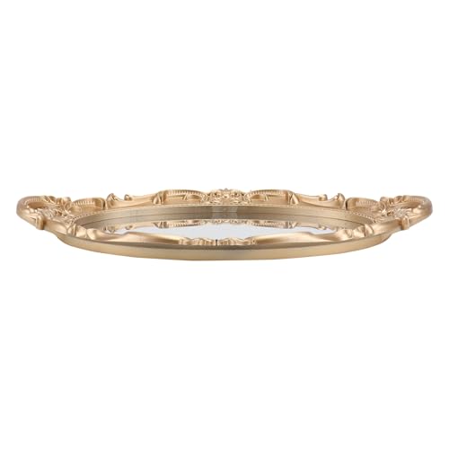 Housoutil Retro Oval Mirror Tray Decorative Perfume Photographing Prop Vintage Jewelry Storage Plate Gold Elliptical Dressing Table Organizer for Home Décor