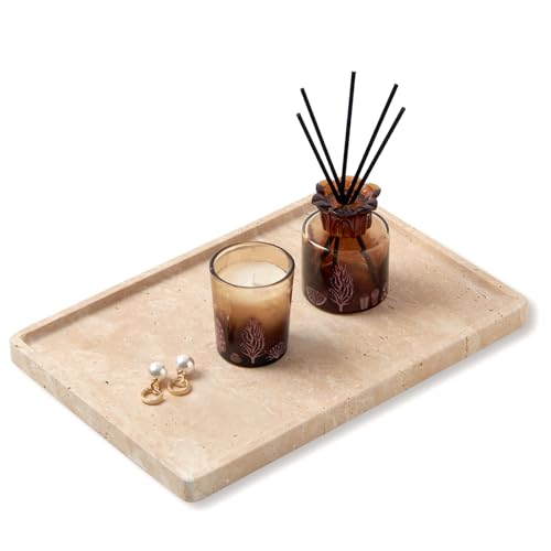 Light Beige Travertine Tray, 11.8"x7.8" Large Rectangular Marble Vanity Tray for Bathroom Counter, Catchall for Perfume, Jewelry, Cosmetics, Stone Organizer for Dresser & Coffee Table - color: Rectangle-beige Travertine (11.8" X 7.8" X 0.7")