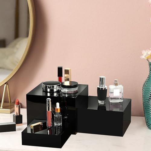 6 Pcs Buffet Risers,Food Risers for Buffet Display,Acrylic Cube Display Nesting Risers,Acrylic Riser Display Stand for Catering Dessert Collectibles Jewelry Figures Show,Black(6",7",8")