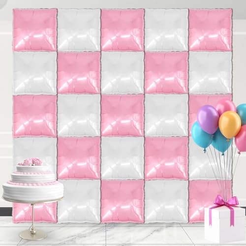 square aluminum foil Balloon Wall Backdrop, 25 pieces White and pink double-sided Balloon Arch Kit, suitable for theme parties, weddings, anniversaries and other celebration decorations - color: White.pink