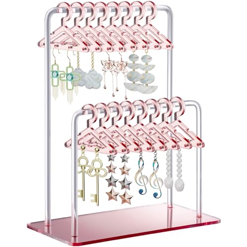NiHome Acrylic Earring Holder with Unique Double-Tiered Design, Cute Miniature Clothing Hangers with Spacious Storage for 48 Pairs, Mirror-Finish Display for Home Vanity & Retail Showrooms (Rose Gold) - color: Rose Gold, size: Without Tray