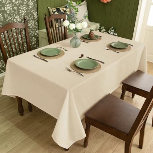Natural Linen Rectangle Tablecloth, Slubby Textured Fall Lightweight Table Cloth 60 x 84 Inch, Water Resistant Stain Resistant Farmhouse Burlap Table Cover for Kitchen Dining Room, Khaki - color: Khaki, size: 84" x 60" (Rectangular) (1 Pack)