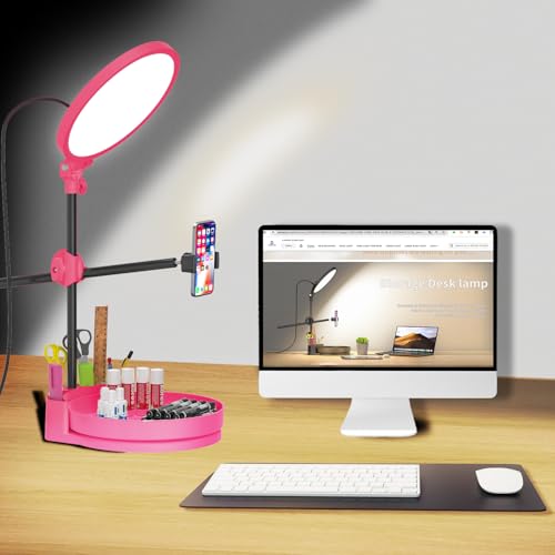 Selfie Light Kit for Desk and Laptop,55W Dimmable Full Screen Ring Light,with Rotating Storage Box,Pen Holder Stand,Phone Holder and Controller (red, 10.5) - color: red