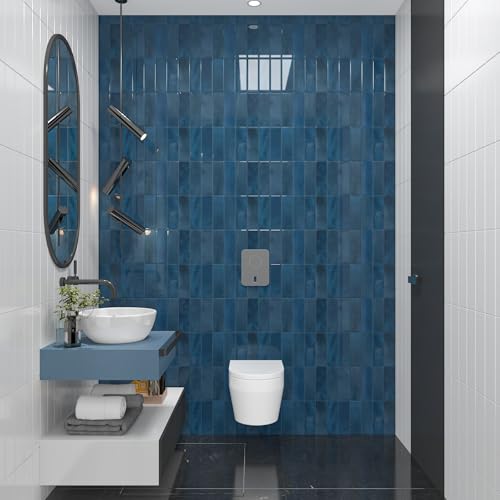 CHIHUT 6 Sheets Blue Rectangular Kitchen Backsplash Tiles Peel and Stick 12"X12" Marble Self Adhesive Stick on Backsplash for Bathroom Laundry Room 3D Removable Thick Vinyl Subway Tiles - color: Blue, size: 6 Tiles