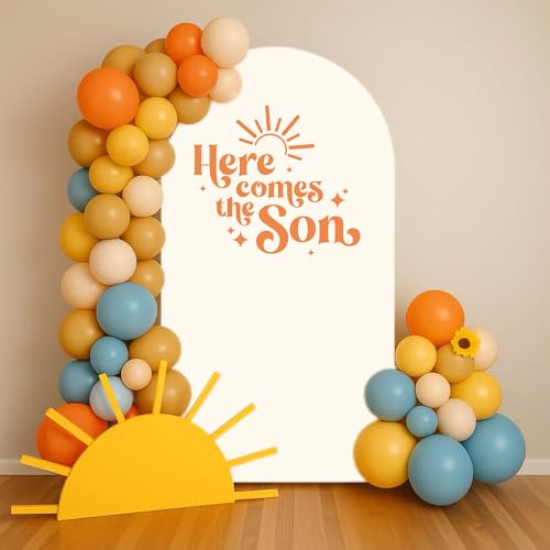 Arch Backdrop Cover Here Comes The Son Baby Shower Double-Sided Arch Spandex Cover Sun Sunrise Rainbows Birthday Party Fiesta Decorations Supplies (4X7.2ft,G-3832) - color: G-3832, size: 4X7.2ft