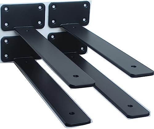 4 Pack - 11 inch Black Hidden L Shelf Bracket (1/5 Inch Thicked) Iron Floating Shelf Brackets Rustic Industrial Metal Brackets for Shelf Support - size: 11 Inch, style: Black 4 Pack