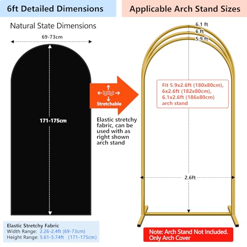 Hemmotop 6 ft Black Arch Cover (No Arch Backdrop Stand), 2-Sided Spandex Arch Covers Stretchy Backdrop, for Wedding, Baby Shower, Birthday Party Decoration - color: Black, size: 6x2.6 Ft (Hxw)