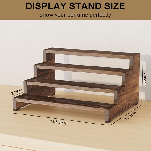 ZUJJAFY Cologne Organizer for Men, 4 Tier Wooden Cologne Stand Mens Fragrance Shelf, Tiered Wood Risers Display Stands for Perfume, Cupcake, Figures, Dessert, Brown - color: Brown