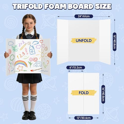 AKONEGE 3 Pack White Trifold Poster Board 24" x 16" Foam Core, Small Tri Fold Foam Poster Boards for Presentations, Science Fair Display, Photo Display, Office & School Projects, Event Exhibitions - size: 24" x 16"