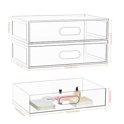Clear Stackable Makeup Organizer with Drawer, 12''W Acrylic Storage Drawers, Cosmetic Display Case for Vanity Bathroom Countertop, Beauty Holder for Lipstick Brush Skincare Perfume (3 Tier) - size: 3 Tier