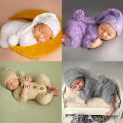 Newborn Baby Photography Props Outfits Cute Mohair Hat Romper Set Infant Baby Boy Girl Photoshoot Props Costume Set ﻿ - color: Purple