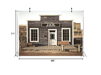 BELECO Fabric 8x6ft Western Town Rustic Western Town Wooden Prison Backdrop Wild West Cowboys Photo Background Police Jail Party Decorations Halloween Jail Prison Decor Studio Props - size: 8x6FT