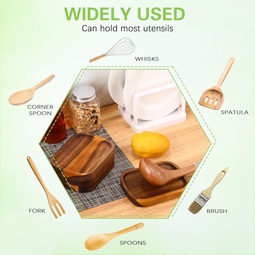 Honeydak 4 Pcs Acacia Wood Spoon Rest for Stove Top Handmade Smooth Wooden Kitchen Spoon Holder for Ladles Tong Cooking Accessories Housewarming Gifts, 5.9" x 4.5" - style: Rectangular