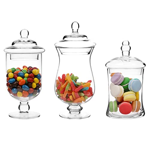 MyGift Clear Glass Apothecary Jars with Lid, Decorative Footed Vase, Candy Buffet Containers, Set of 3 - color: Clear Glass