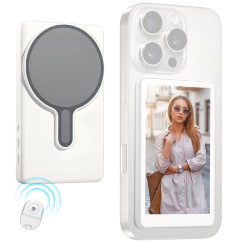 Magnetic Phone Vlog Selfie Monitor Screen,1080P Wireless Recording,Back Camera Selfie Monitor with Bluetooth Remote Control,for Selfie Vlog Live Broadcast,Compatible with iPhone and Android System - color: White