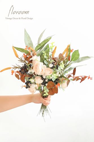Floroom Artificial Greenery Stems Box Set, 41pcs with 7 Kinds of Faux Greenery Flowers Picks for DIY Bridal Bouquets Wedding Floral Arrangement Table Centerpieces, Terracotta & Cream - color: Terracotta & Cream