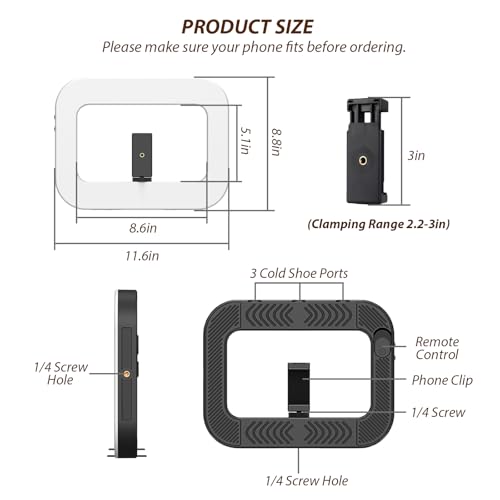 Smartphone Video Rig with Light, Handheld Ring Selfie Light Kit, LED Mobile Video Stabilizer with Built-in 8000mAh Battery for Camera, Smartphone, YouTube, TikTok Video Recording, Makeup - style: LED