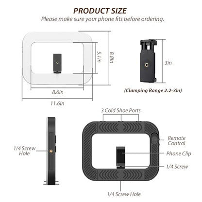 Smartphone Video Rig with Light, Handheld Ring Selfie Light Kit, LED Mobile Video Stabilizer with Built-in 8000mAh Battery for Camera, Smartphone, YouTube, TikTok Video Recording, Makeup - style: LED