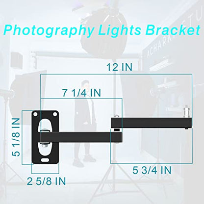 Photographic Wall Mounting Boom Arm Stand: Fold Extend Adjustable 12in Long Bracket,Heavy Duty Wall Mount,Multi Angle,for Photography Strobe Light Monolight,Softbox,Ring Light,Live Broadcast