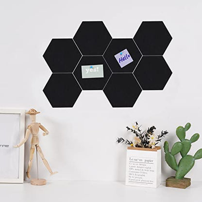 LAJAR 8 Pcs Hexagon Felt Bulletin Board Tiles, Self Adhesive Felt Pin Board Wall Tiles for Photos, Pictures, Memos (Black) - color: Black
