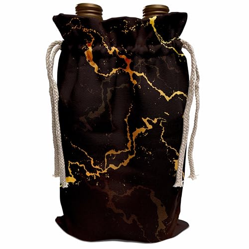 3dRose Image of black and yellow marble texture, faux stone backdrop Wine Bag