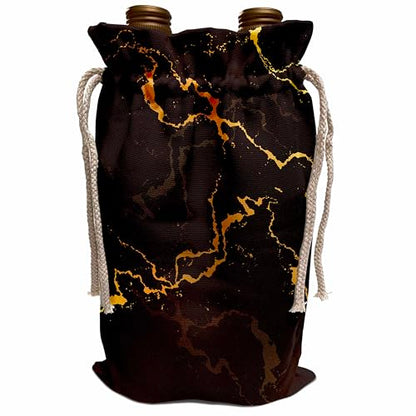 3dRose Image of black and yellow marble texture, faux stone backdrop Wine Bag