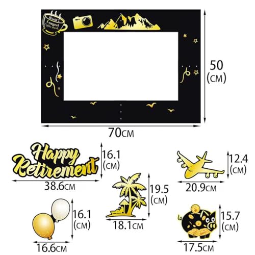 Large Retirement Party Photo Booth Props Kit Decorations Black Gold Frame Selfie Props Funny Farewell Retired Party Sign Cheers to Retirement Party Supplies