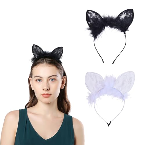 Cat Ears Headbands Plush Lace Halloween Cute Costume Party Makeup Hair Headpiece Sexy Masquerade Nightclubs Photo Prop for Women - color: Cat Ears
