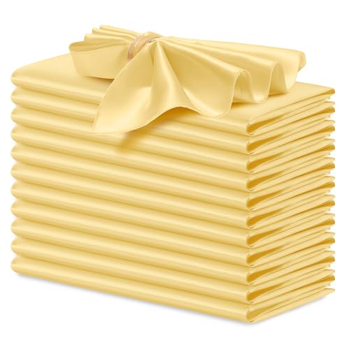 P Pothuiny 12 Pcs Silky Gold Satin Napkins 17 x 17 Inches, Square Smooth Wedding Dinner Napkins Satin Cloth Napkins Table Napkins for Banquet Party Restaurant Decor, Thanksgiving, Christmas - color: Gold