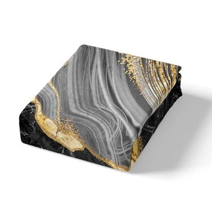 Black Marble Sheet Set Gold Metallic Marble Design Sheets with Deep Pocket Fitted Sheet Abstract Marble Texture Bed Sheets Set Grey Gold Bedding Set Golden Streaks 4Pcs with 2 Pillow Case Full Size - color: Multi Aa01, size: Full