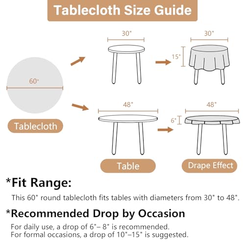 Seenus Textured 60 Inch Beige Round Tablecloth fits 30'' to 48'' Table, Water Resistant and Wipeable Circular Tablecloth, Anti-Scratch Faux Linen Fabric for 2-4 Seats Dining Table Kitchen Patio - color: Beige, size: 60" (Round)