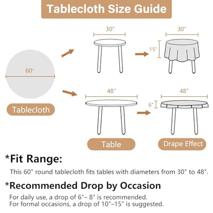 Seenus Faux Linen 60 Inch Gray Round Tablecloth fits 30'' to 48'' Table, Textured Stain Resistant & Washable Table Cloth for 2-4 Seats Circle Dining Table Kitchen Patio - color: Dark Grey, size: 60" (Round)
