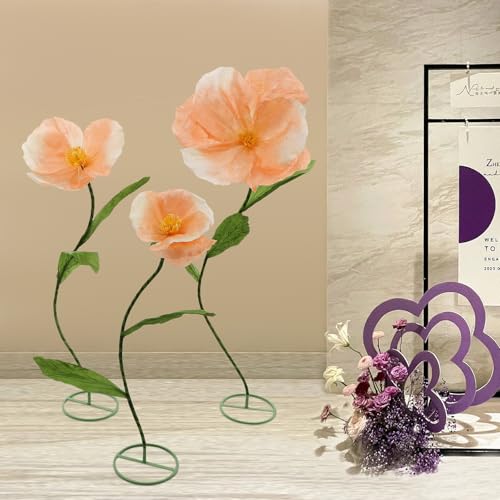 3-Piece Giant Flowers for Decoration with Stand, 5.9Ft Artificial Big Flowers for Wedding Decorations, Shop Window Display, Photography Props, Banquet (Orange) - color: Orange