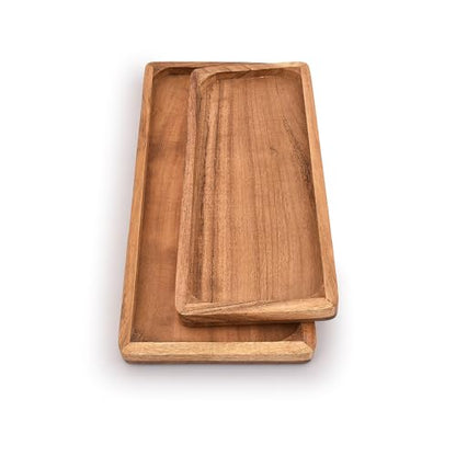 Samhita Acacia Wood Rectangular Wooden Platters for Food Holder/BBQ/Party Buffet Gift for Friend, Family.