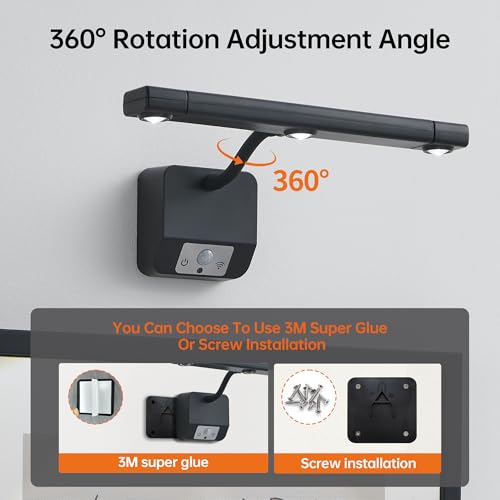 Motion Sensor Picture Light with Remote & Extendable Bar, 600 Lumens Dimmable LED Wall Light, 5000mAh Rechargeable Battery Operated for Artwork, Photos, Hallway, Bedroom,Black - color: Black 1 Pack