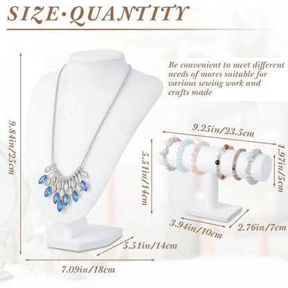 Huquary 6 Pcs Velvet Jewelry Display Set Necklace Display Stand T Bar Bracelet Holder Jewelry Bust for Home Store Trade Show(White) - color: White