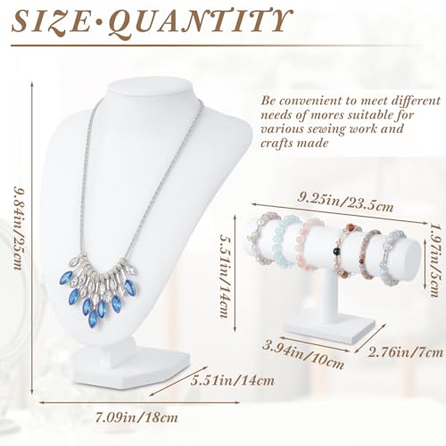 Huquary 6 Pcs Velvet Jewelry Display Set Necklace Display Stand T Bar Bracelet Holder Jewelry Bust for Home Store Trade Show(White) - color: White