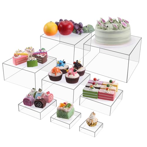 8 PCS clear Buffet Risers，Large Food Risers for Buffet Table, Dessert Table Display Set, Food Stands for Display Party，Jewelry Display Stand, Acrylic Cube Boxes big size(10"-9"-8"-7"-6"-5"-4"-3") - color: clear-8PCS-3-10