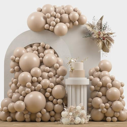 Nude Beige Double Stuffed Balloons Different Size 115Pcs 5/10/12/18" Tan Apricot Nude Balloon Arch Garland kit for Boho Birthday Baby Shower Bridal Shower Gender Reveal Bear Neutral Party - color: Tan