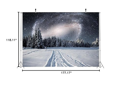 BELECO 15x10ft Fabric Winter Snowy Forest Night Photography Backdrop Galaxy Sky Stars White Snow Trees Wintry Scene Background for Christmas New Year Party Decorations Holiday Outdoor Photo Props - size: 15x10FT