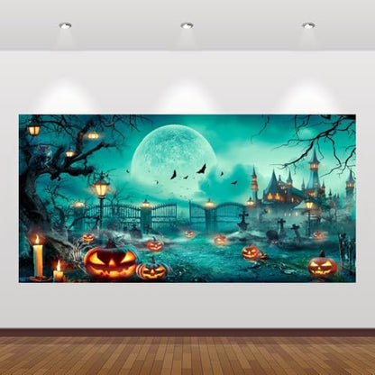 Halloween Backdrop 20x10ft Happy Halloween Party Photo Background for Kids Adults Scary Cemetery Graveyard Skeleton Spooky Ghost Halloween Banner Decorations Halloween Backdrops for Photography - size: 20x10ft