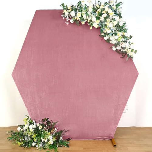 Efavormart 8ft x 7ft Dusty Rose Velvet Hexagon Backdrop Cover, Double Sided Premium Stretch Velvet Arch Slipcover for Luxury Weddings, Boho Events and Editorial Photography - color: Dusty Rose