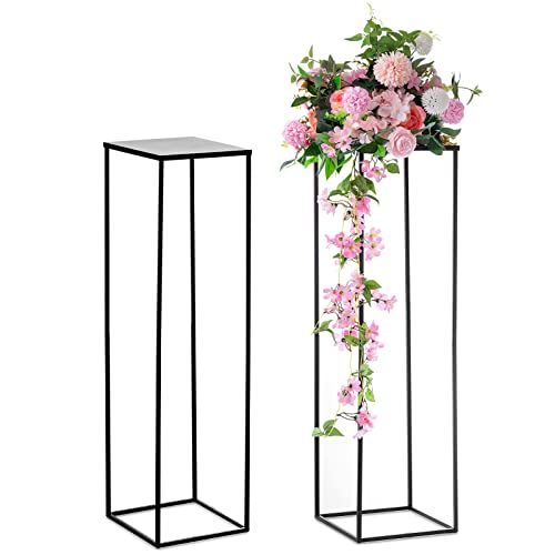 Nuptio Metal Black Vase, 2 Pcs 39.4 inch Tall, Elegant Cylinder & Square Vase for Wedding Centerpieces, Home Party Decorations - color: Black, size: 39.4 inch - 2 PCS
