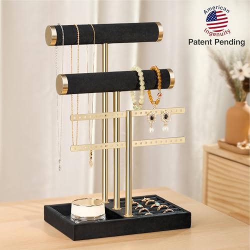 bussdis 3 Tier Bracelet Holder Display - Detachable T Bar Black Velvet Bracelet Holder, Jewelry Holder Organizer for Bracelet, Necklace, Earrings, Rings - color: Black, size: Standard