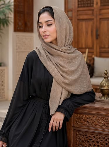 Lightweight Cotton Linen Feel Scarf Shawl Wrap Hijab for Women, Travel Fall Winter Gift - color: Mcspz2530-7#camel