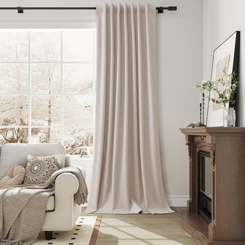 Guken Champagne Linen 100% Blackout Curtains 102 Inches Long Modern Black Out Light Blocking Noise Cancelling Back Tab Hook Belt Curtain for Room Divider Backdrop Living Room 2 Panels Set 52x102 - color: Champagne, size: 52"W x 102"L (Pack of 2)