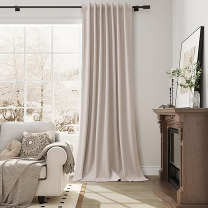 Guken Champagne Linen 100% Blackout Curtains for Bedroom 120 Inches Long 2 Panels Set Textured Hook Belt Back Tab Black Out Light Blocking Thermal Insulated Soundproof Living Room 52x120 10Ft - color: Champagne, size: 52"W x 120"L (Pack of 2)