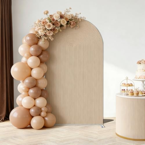 Double-Sided Arch Frame Fabric Cover Beige White Ripples Arched Panel Stand Cover for Wedding Birthday Baby Shower Parties Decoration (Beige-HP463,3X6.5ft) - color: Beige-HP463, size: 3X6.5ft